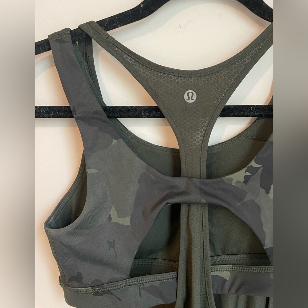 Lululemon Forest Green Tank with Camo Sports Bra